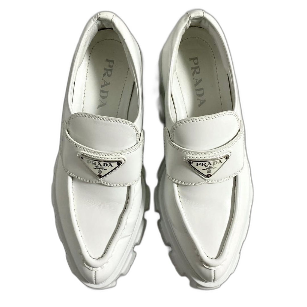 Prada Monolith Brushed Leather Loafers 36 White — view 2