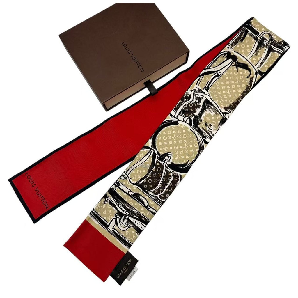 Louis Vuitton Scarf Bandeau Silk Beige Red