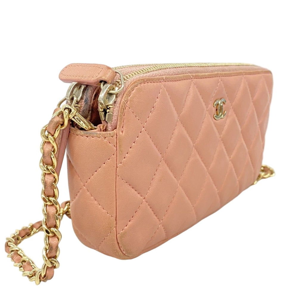 Chanel Shoulder Bag Quilted Lambskin Pink Champagne Gold — view 2