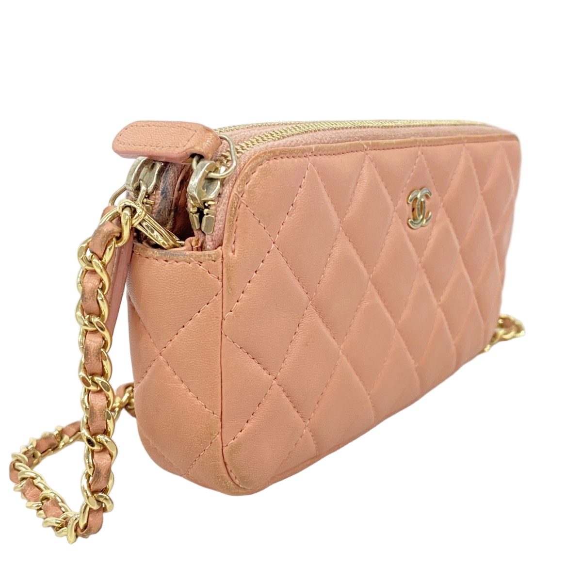 Chanel Shoulder Bag Quilted Lambskin Pink Champagne Gold — view 2