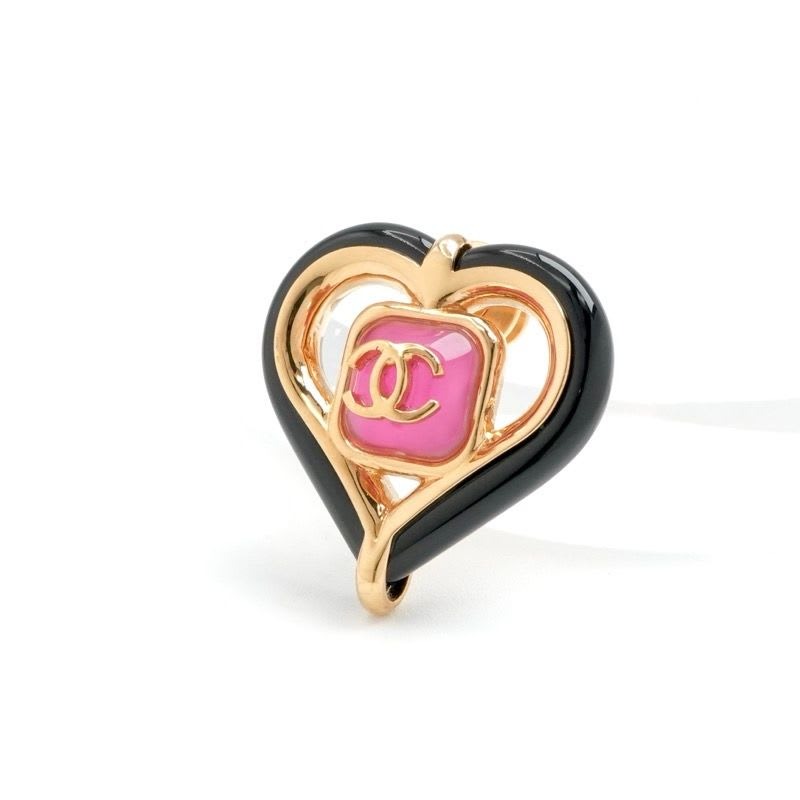 Chanel Brooch Corsage Gold Pink Black Pin Heart Coco Mark — view 2