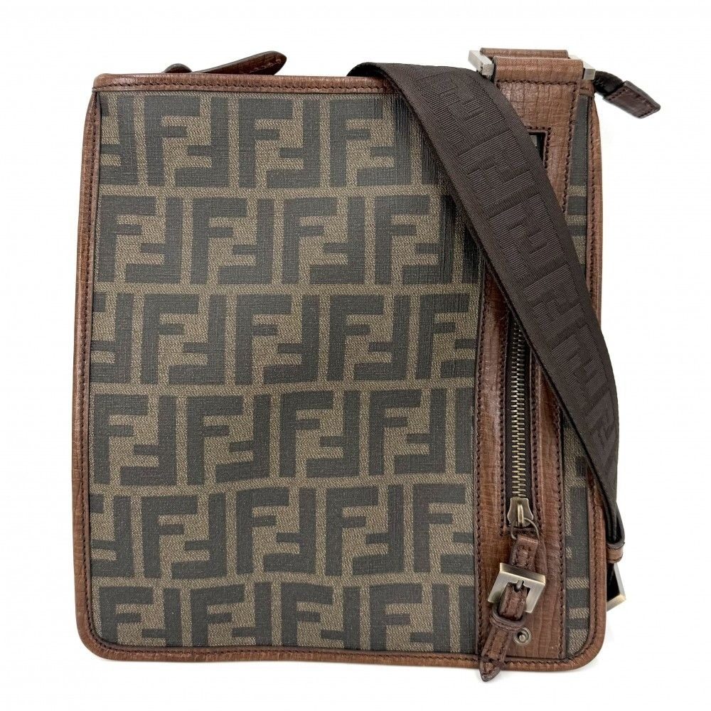 Fendi Shoulder Bag Zucca Crossbody Leather Brown Gold