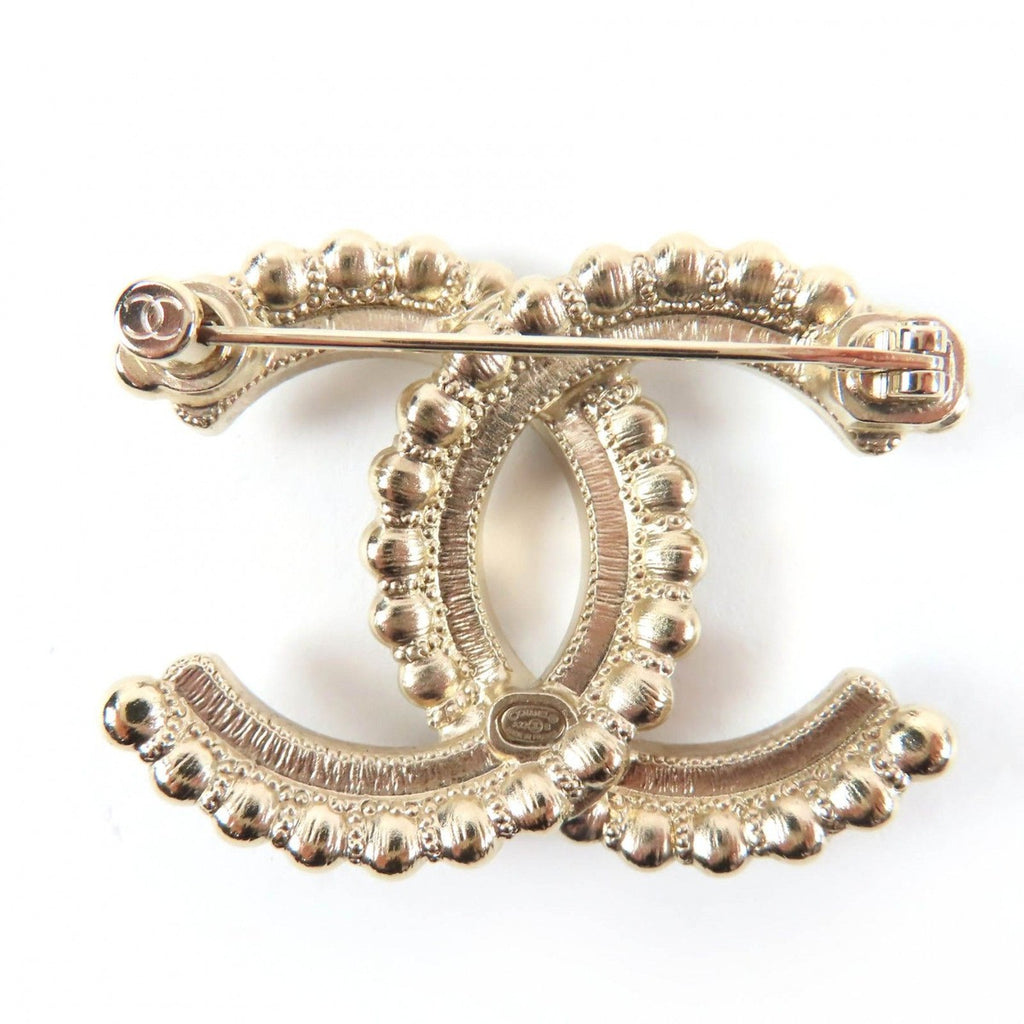 Chanel CC Logo Black Stone Clear Large Brooch Gold — view 3