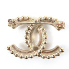 Chanel CC Logo Black Stone Clear Large Brooch Gold — view 3