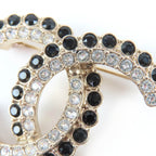 Chanel CC Logo Black Stone Clear Large Brooch Gold — view 6