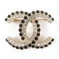 Chanel CC Logo Black Stone Clear Large Brooch Gold