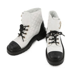 Chanel Short Boots Quilted CC Logo Leather 36 1 2C White Black