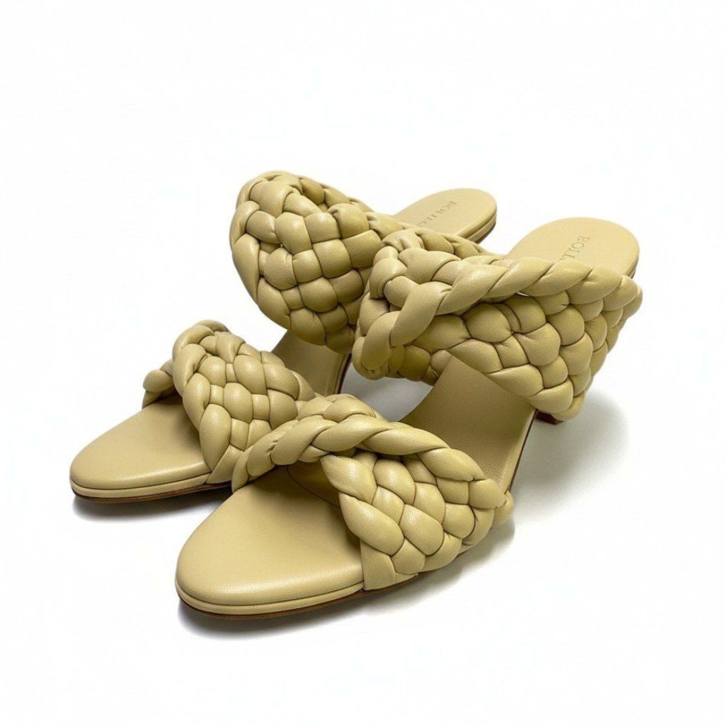 Bottega Veneta Ad2 Intrecciato Curve Sandals 36.5 Yellow Leather