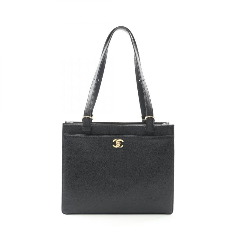 Chanel Tote Bag Black Caviar Leather Turnlock — view 2