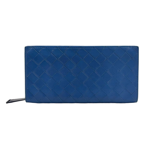 Bottega Veneta Intrecciato Leather Blue Wallet Gold