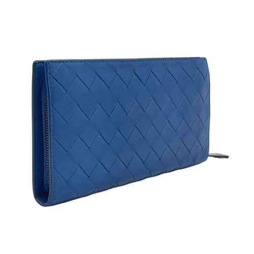 Bottega Veneta Intrecciato Leather Blue Wallet Gold — view 2