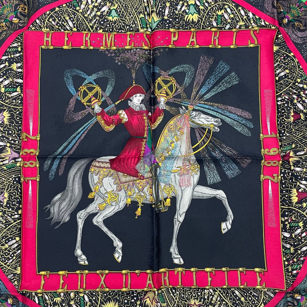 Hermes Scarf Silk Carre 90 Feux D'artifice Black — view 6