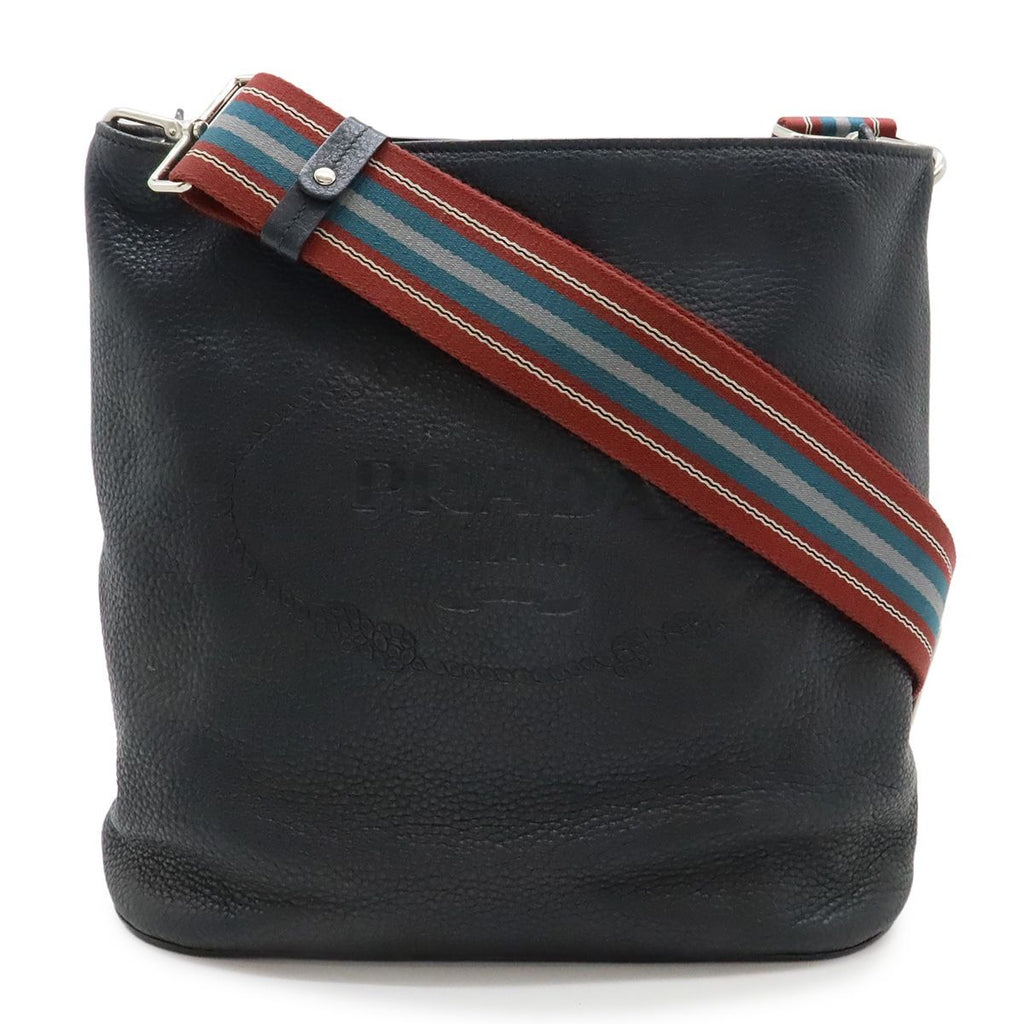 Prada Vitello Phoenix Shoulder Bag Striped Crossbody Leather Nero
