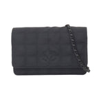 Chanel New Travel Line Chain Wallet Nylon Jacquard Leather Black
