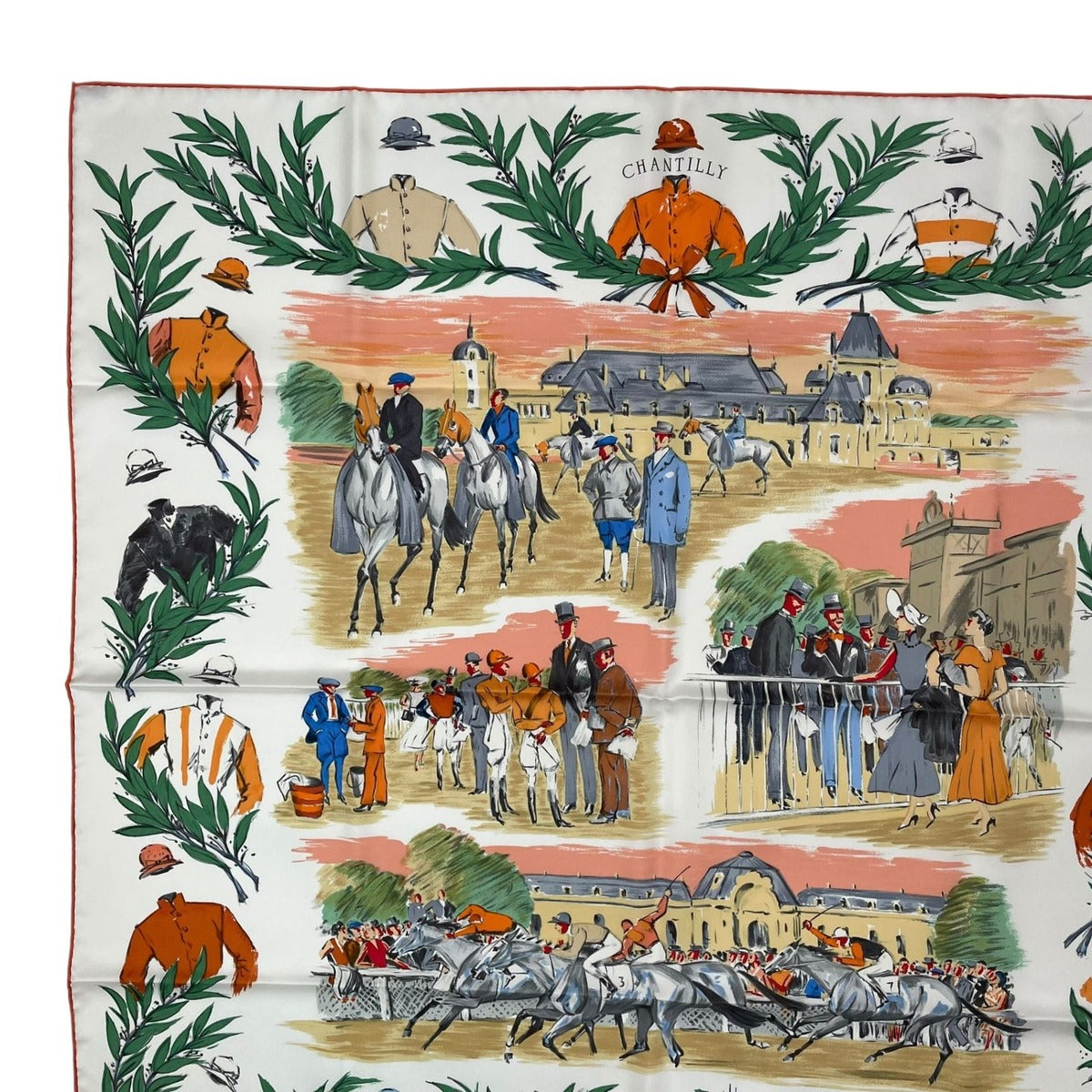 Hermes Carre 90 Scarf Silk Chantilly Racecourse White Box — view 3