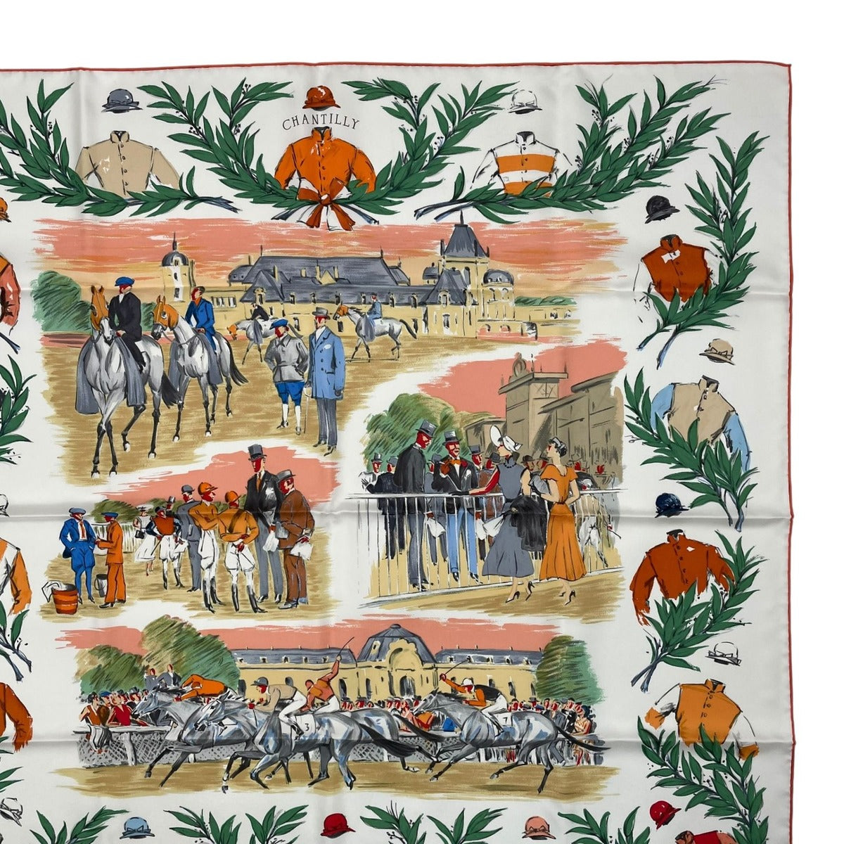 Hermes Carre 90 Scarf Silk Chantilly Racecourse White Box — view 4
