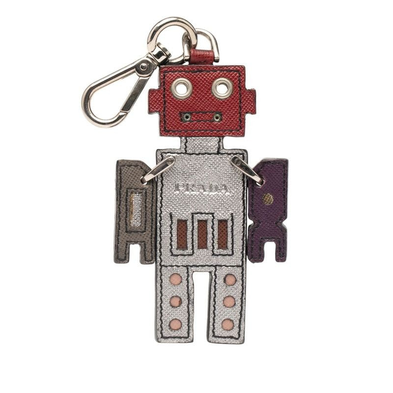Prada Robot Key Holder Charm Multicolor Leather Metal