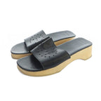 Hermes Evelyne Wood Sandals Mule Perforated Logo 36 Black
