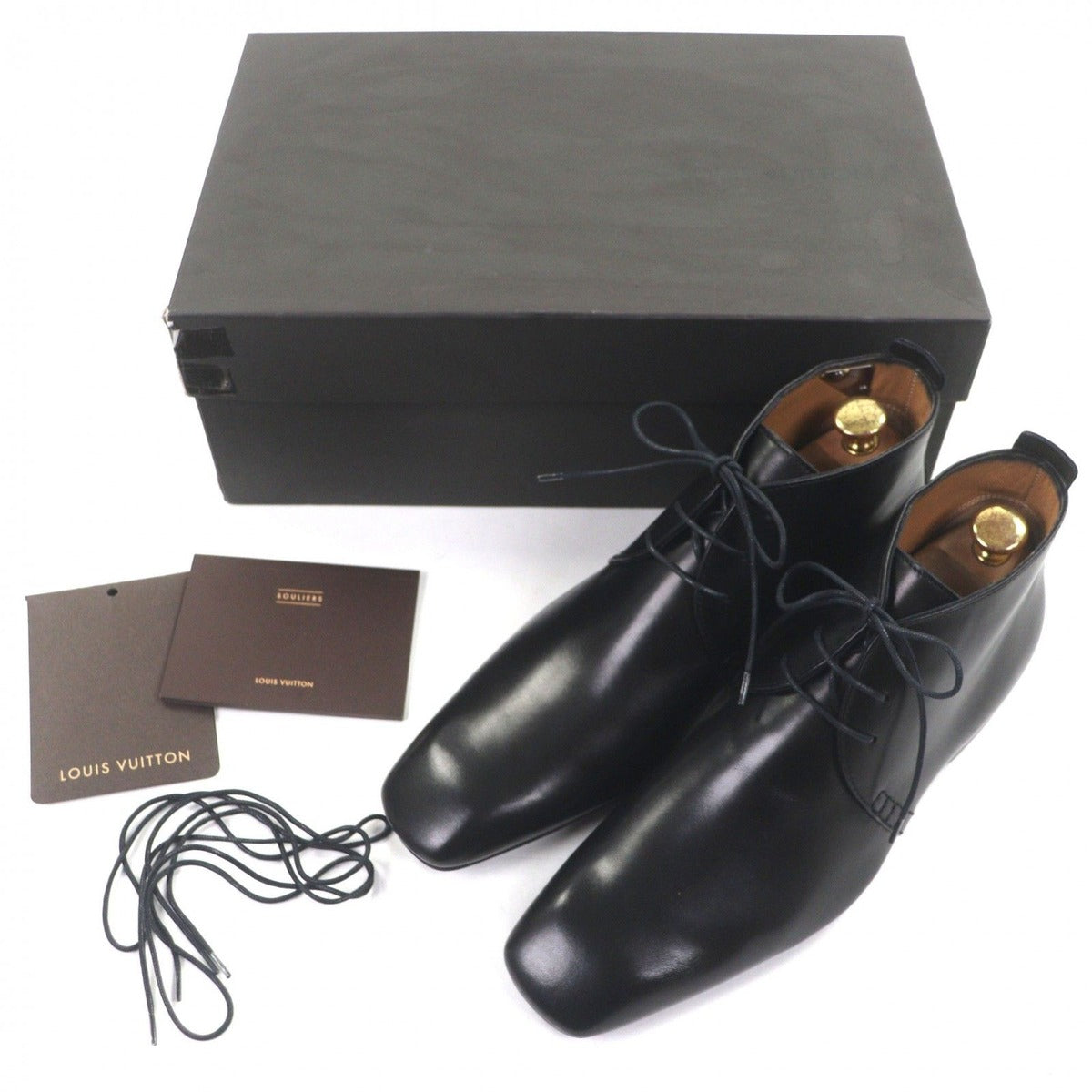 Louis Vuitton Leather LV Logo Plain Toe Lace Up Ankle Boots Black 6 — view 2