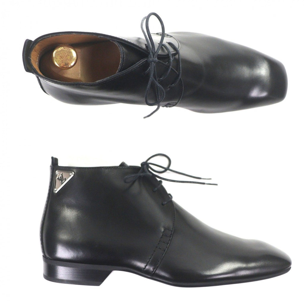 Louis Vuitton Leather LV Logo Plain Toe Lace Up Ankle Boots Black 6 — view 6