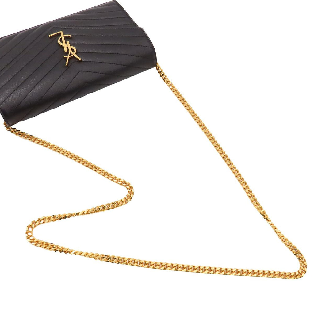 Saint Laurent Cassandra Chain Wallet Shoulder Bag Black Leather — view 4