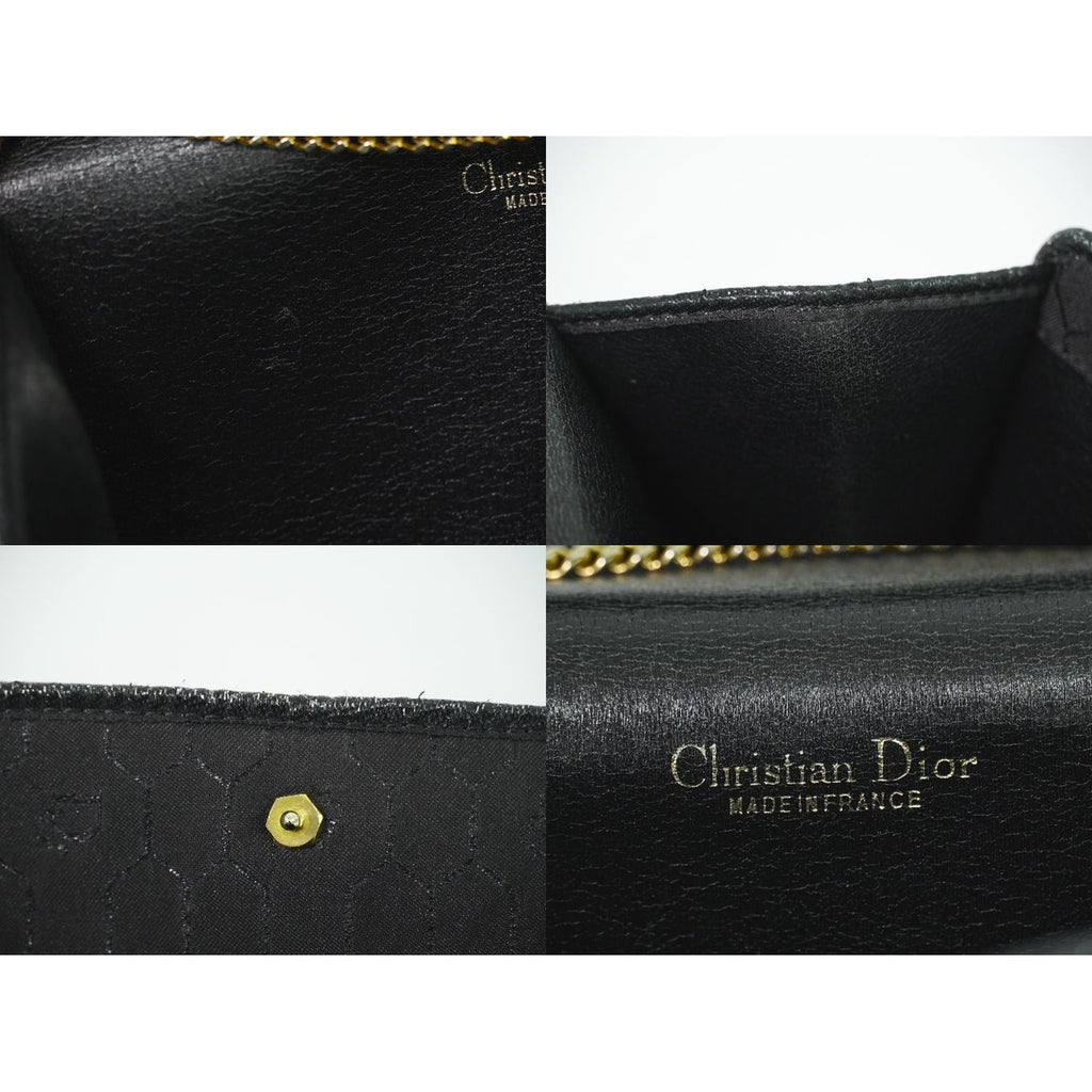 Dior Honeycomb Pattern Chain Shoulder Bag Pochette Canvas Black — view 9