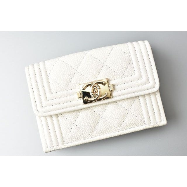 Chanel Wallet Trifold Mini Boy Caviar Leather Off White — view 2