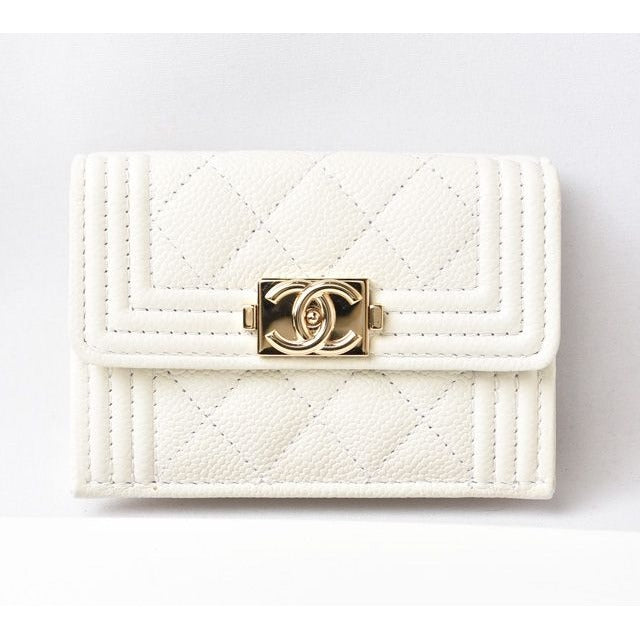 Chanel Wallet Trifold Mini Boy Caviar Leather Off White