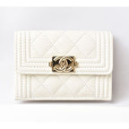 Chanel Wallet Trifold Mini Boy Caviar Leather Off White
