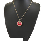 Chanel Tweed Chain Round Pendant Pink Gold Metal Resin 14S Necklace — view 7