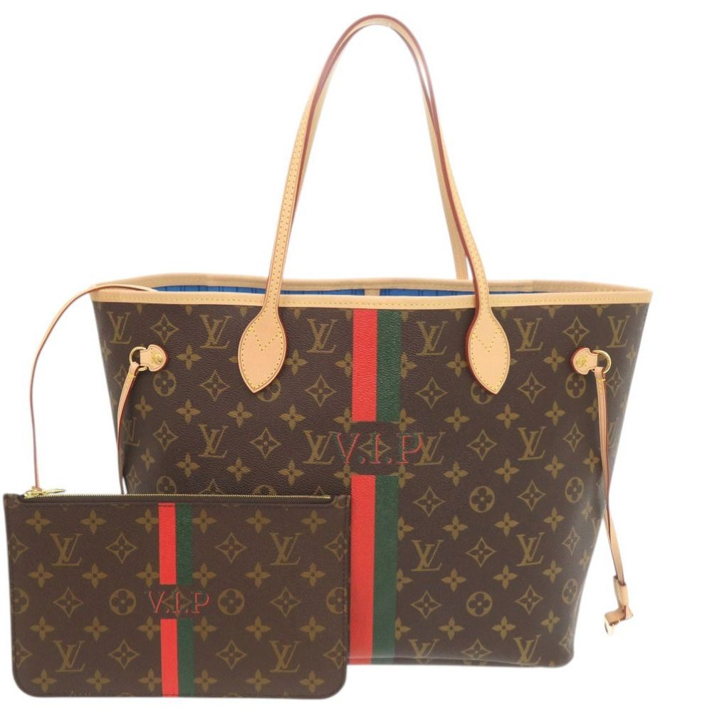 Louis Vuitton Neverfull MM Pouch Monogram Light Blue Tote