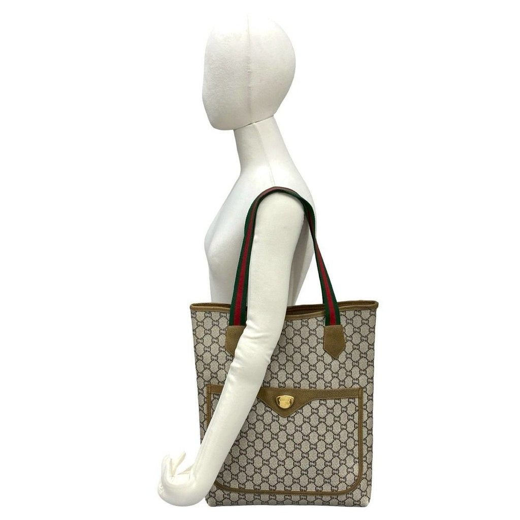 Gucci Vintage Sherry Line Plus Logo Leather Tote Brown — view 2
