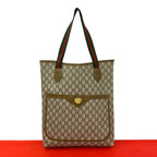 Gucci Vintage Sherry Line Plus Logo Leather Tote Brown