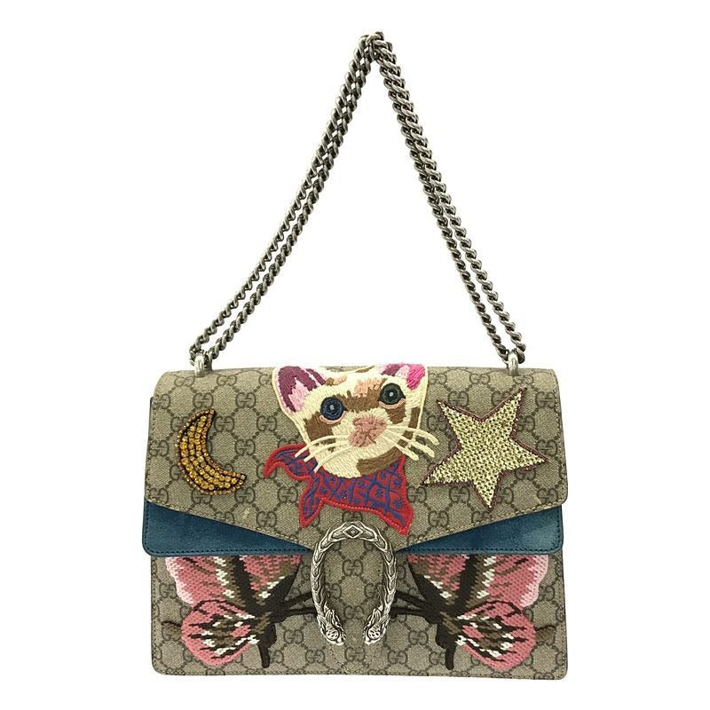 Gucci Dionysus GG Supreme Suede Embroidery Chain Shoulder Bag