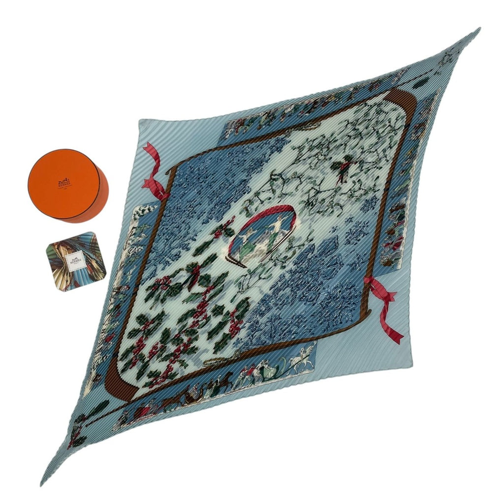 Hermes Scarf Pleated Silk Neige D'antan Last Year's Snow Blue