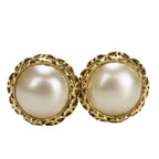 Chanel Earrings Coco Mark Metal Faux Pearl Gold Plated Accessories 94 P