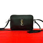 Saint Laurent Paris YSL Logo Leather Tassel Mini Shoulder Bag Pochette Black