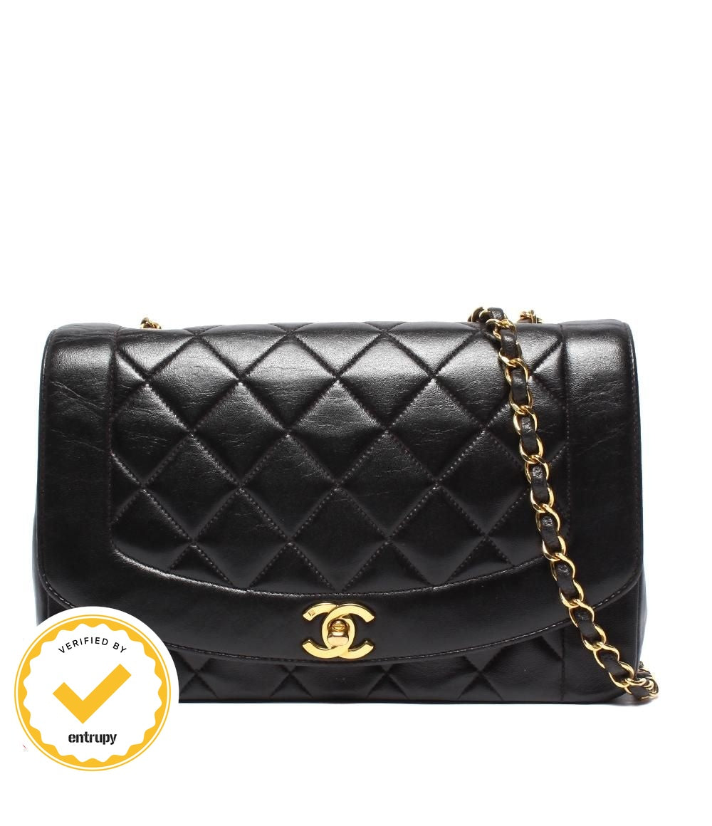 Chanel Chain Shoulder Bag Diana Flap Lambskin Gold Crossbody 25 Quilted