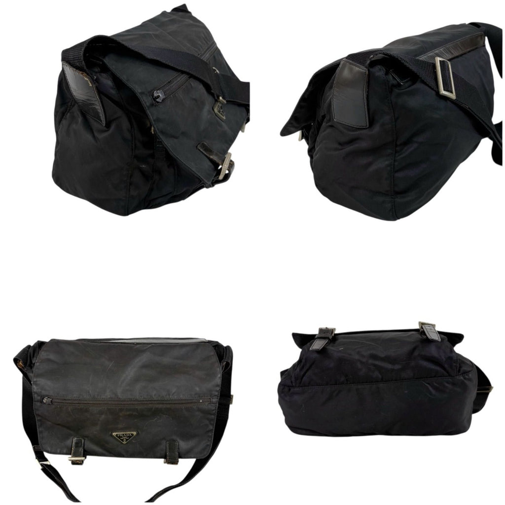 Prada Triangle Logo Cross Black Nero Tessuto Shoulder Bag — view 5