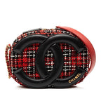 Chanel Chain Shoulder Bag Red Black Tweed Leather