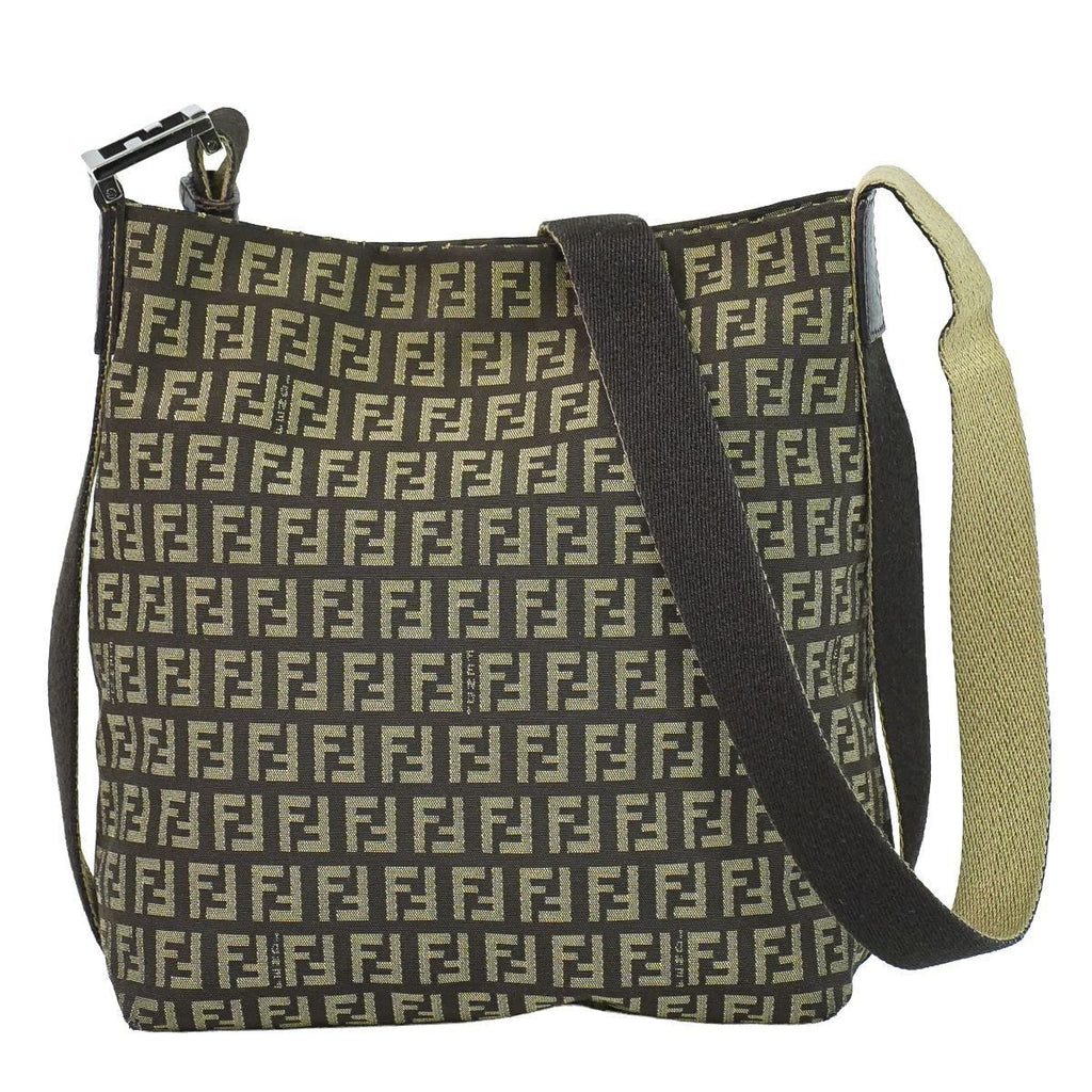 Fendi Zucchino Shoulder Bag Pochette Canvas Brown