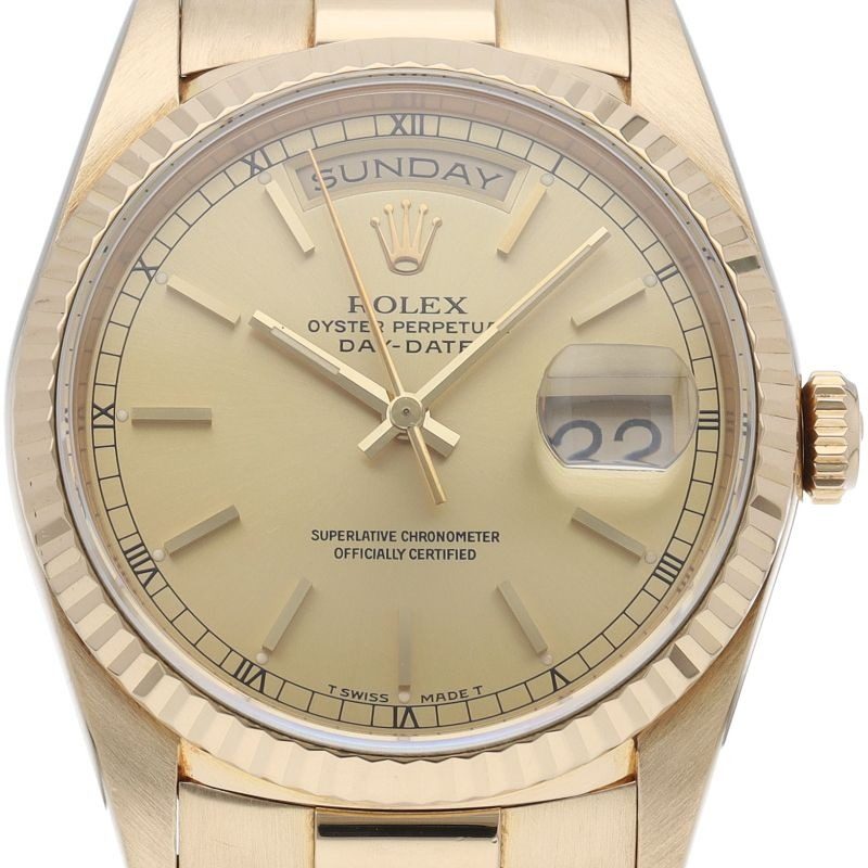 Rolex Day Date Watch 18k Yellow Gold Champagne Gold Polished