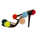 Fendi Fur Pom Sandals High Heels Shoes Ankle Strap Suede Leather 39 Black