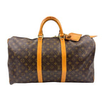 Louis Vuitton Keepall 50 Monogram Leather Brown Boston Bag Gold