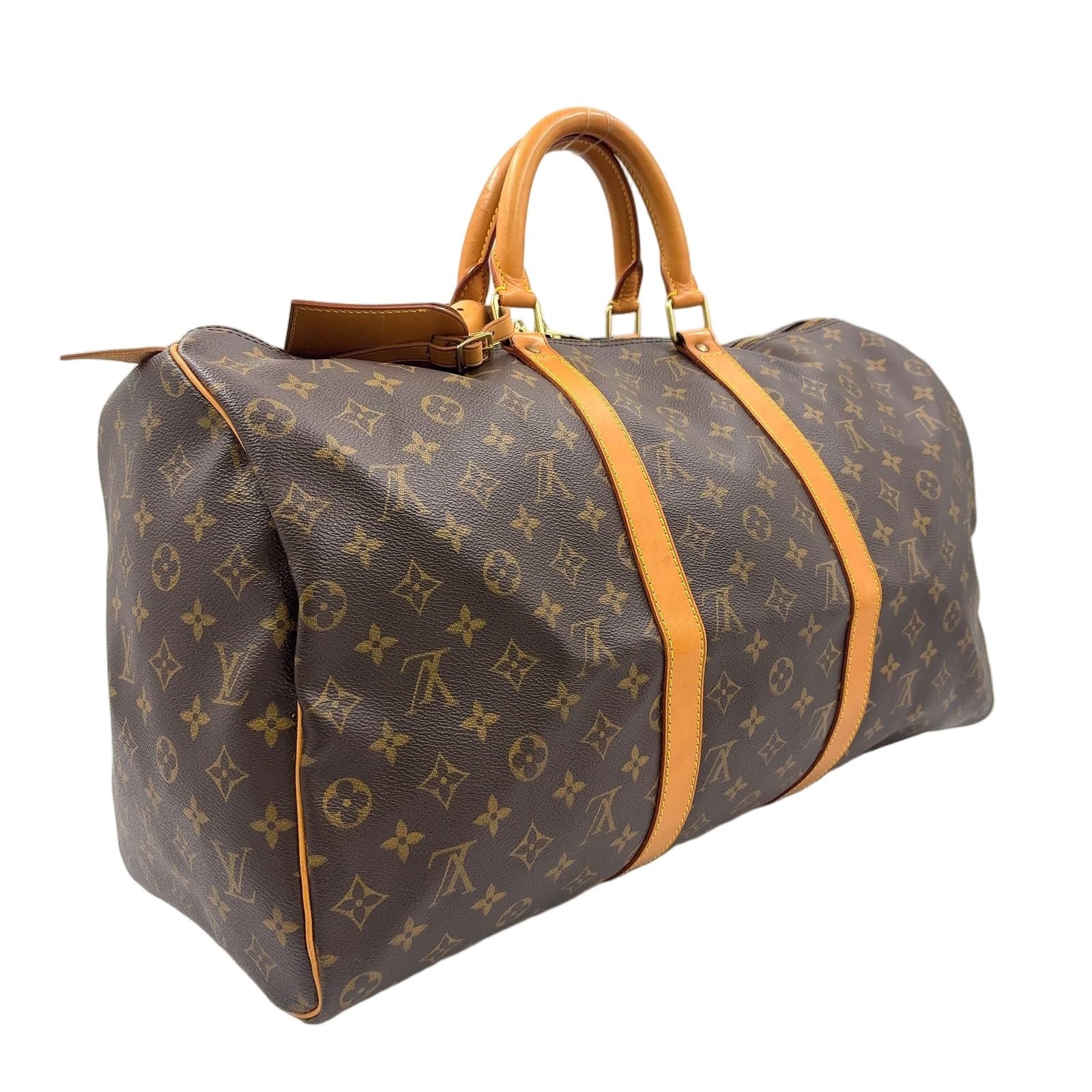Louis Vuitton Keepall 50 Monogram Leather Brown Boston Bag Gold — view 2