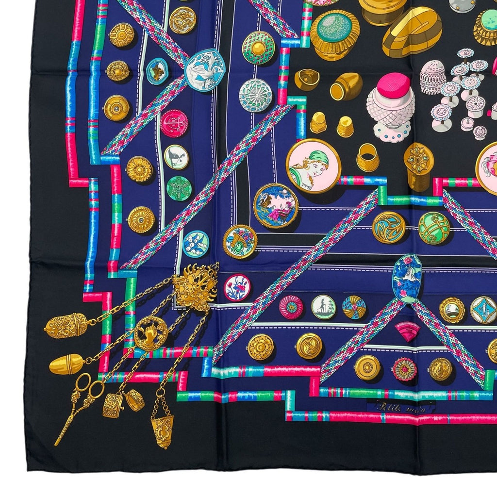 Hermes Scarf Silk Carre 90 Petite Main Seamstress Black — view 4