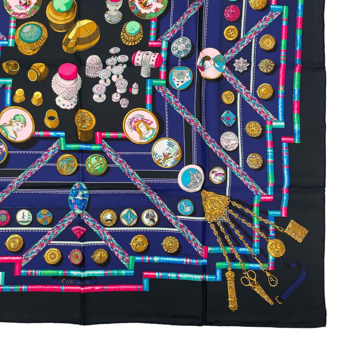 Hermes Scarf Silk Carre 90 Petite Main Seamstress Black — view 5
