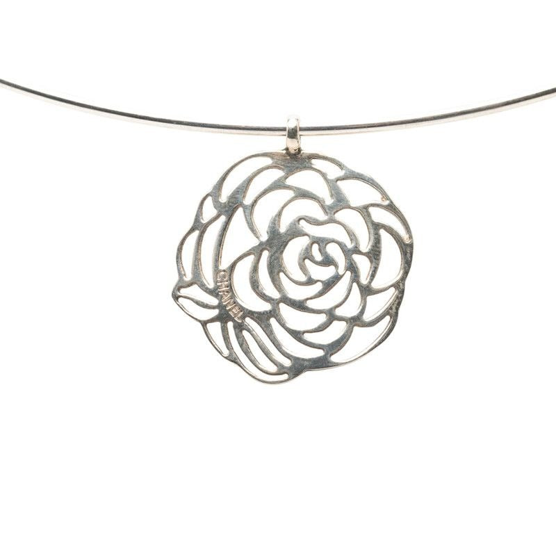 Chanel Camellia Necklace Choker Silver Metal