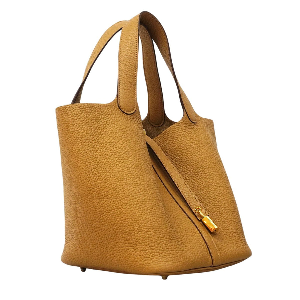 Hermes Handbag Picotin Lock MM Taurillon Clemence Biscuit Gold — view 2