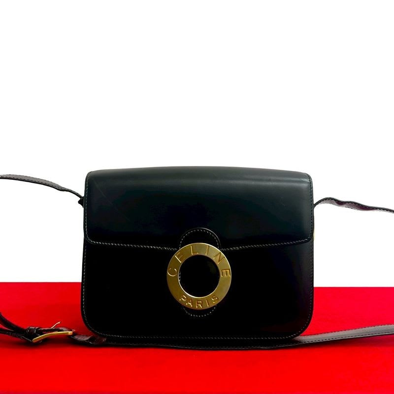 Celine Vintage Circle Logo Hardware Calf Leather Shoulder Bag